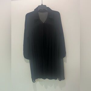 Vintage 90’s Isani of New York Black Silk Sheer Smock , Pleated Flared Dress